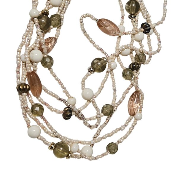 Boho Multi Layer Beaded Necklace Green White Rose Gold Seed Beads Fashion Women - Picture 3 of 5